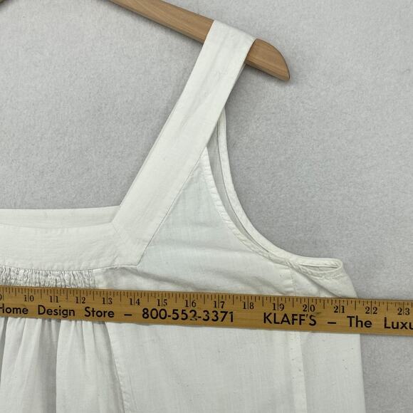EILEEN FISHER Top L Cotton Woven Tunic Tank Smocked Square Neck Shell White - Picture 9 of 13